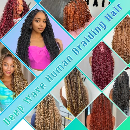 Blonde Human Braiding Hair for Boho Braids 22 Inch 6 Bundles Human Hair Braiding Hair Deep Wave Bulk Human Hair for Braiding No Weft Curly Human Hair Brading Hair Extensions 150g 27# - Image 6