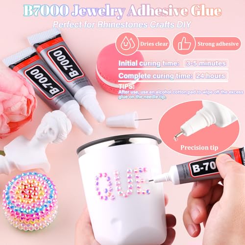 25000Pcs Resin Rhinestones with B7000 Jewelry Glue for Crafting, Light Pink AB 2-6mm Non Hotfix Flatback Gems, Bedazzling Crystal for DIY Crafts Clothing Tumblers Mugs Shoes Fabric Decor Nail Art - Image 4
