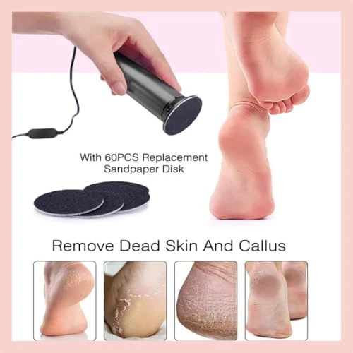 Dermave Electric Foot Callus Remover, Pain-Free Electric Foot File Callus Remover for Feet Professional Adjustable Speed, 360 Rotation with 60pcs Sanding Discs, Gentle and Not Hurt Feet (Gold) - Image 3
