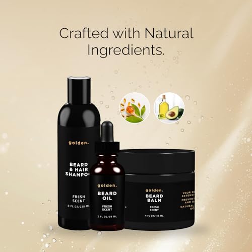 Golden Grooming Co. Beard Bundle – 2 oz Beard Oil, 4 oz Beard Balm, and 8 oz Beard and Hair Shampoo – All-Natural Beard Grooming Set for Nourishment, Styling, and Cleansing - Image 4