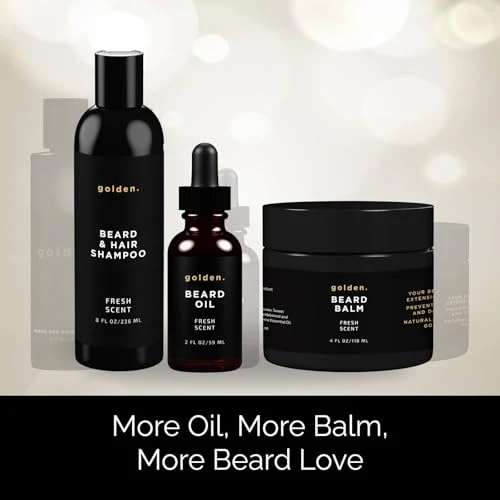 Golden Grooming Co. Beard Bundle – 2 oz Beard Oil, 4 oz Beard Balm, and 8 oz Beard and Hair Shampoo – All-Natural Beard Grooming Set for Nourishment, Styling, and Cleansing - Image 5