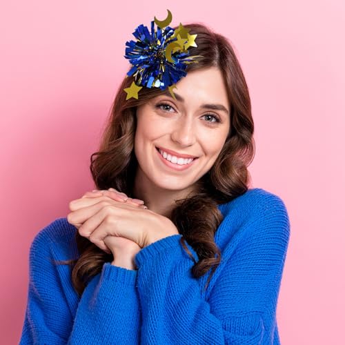 Ramadan Metallic Cheer Pom Pom Hair Clip Barrettes for Girls Women – Glitter Gold Blue Moon Star Hairpins,Ramadan Mubarak Decoration Accessories, Party Favor Gift for Kids - Image 4