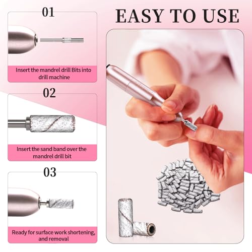 180 Grit Mini Sanding Bands for Nail Drill, 200 Pcs Small Sanding Bands for Nail with 2 Pcs Mandrel Bits, 3.1 MM Nail Sanding Bands for Acrylic Nails Gel Removing Shaping, Manicures and Pedicure - Image 5