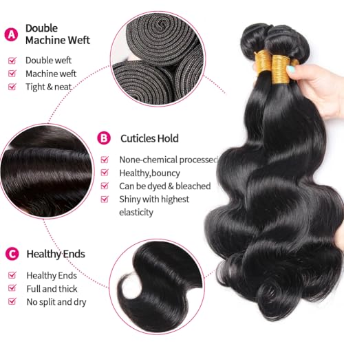 12A Human Hair Bundles Body Wave Bundles Human Hair 14 14 14 Inch 100% Unprocessed Brazilian Virgin Hair Body Wave 3 Bundles Human Hair Extensions for Black Women Natural Color - Image 3