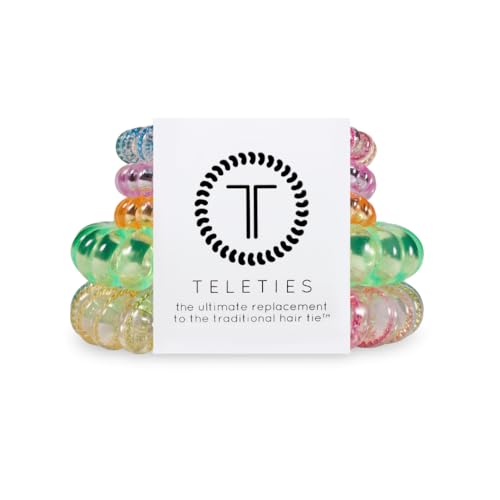 TELETIES - Mixed Spiral Hair Coils - Spring Collection - Ponytail Holder Hair Ties for Women - Phone Cord Hair Ties - Strong Grip, No Rip, Water Resistant, No Crease - 5 pack - Technicolor Dreams