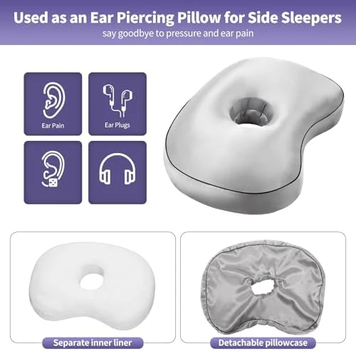 Orthopedic Ear Piercing Pillow for Side Sleepers, Pain Relief Design with Removable Cover and Ear Hole, 12x19 Inch Pierced Ears Support - Image 5
