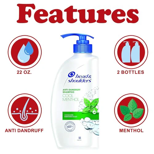 Head & Shoulders Anti Dandruff Shampoo, 2 Pack, Cool Menthol Scent Refreshes and Cleanses Scalp, Daily Use For all Hair Types, 22 oz Pump Bottles - Image 2