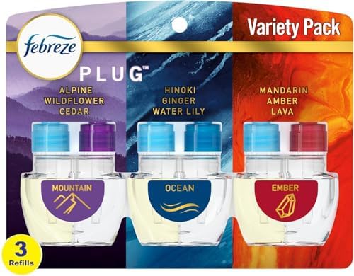 Febreze Odor-Fighting Fade Defy PLUG Air Freshener, Mountain, Ocean, Amber, 3 Ct, 0.87 fl oz Each Pack of 2 - Image 2