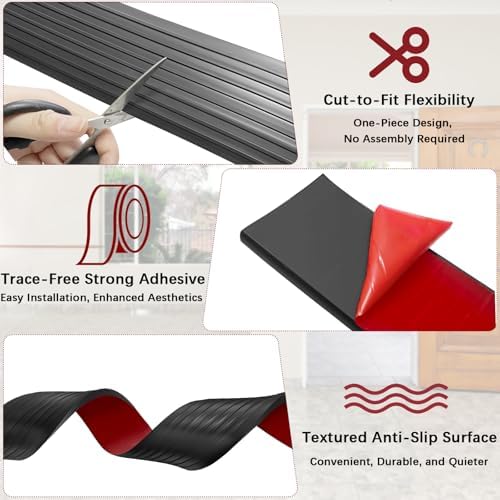 Threshold Ramps for Doorways Self-Adhesive Natural Rubber Power Wheelchair Ramp Adjustable & Cuttable, for Doorways,Sweeper, Power Scooters, Bathroom (Black, 3” Wide x 6.6' Long) - Image 4