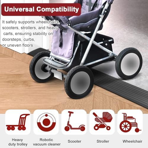 Threshold Ramps for Doorways Self-Adhesive Natural Rubber Power Wheelchair Ramp Adjustable & Cuttable, for Doorways,Sweeper, Power Scooters, Bathroom (Black, 3” Wide x 6.6' Long) - Image 6