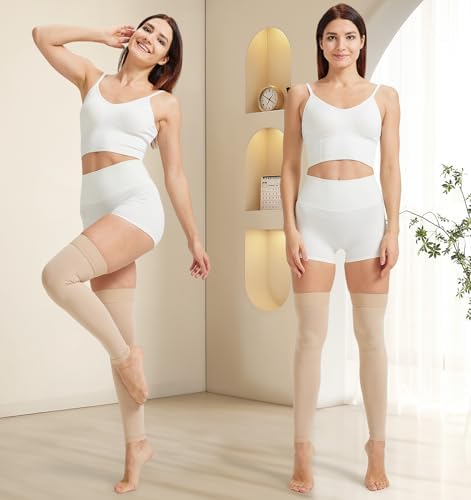 NURCOM 15-20 mmHg Compression Stockings for Women & Men, Footless Thigh High Compression Sleeves with Dot Silicone Band, Graduated Support Pressure Stockings-Ideal for Athletic, Medical, Travel Use - Image 6