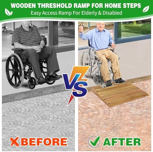 Wooden Threshold Ramp for Home Steps, 8" Rise Doorway Ramp with Non-Slip Grooves, Door Ramp for Wheelchair/Walker/Cart/Scooter, (31.4 W*8.0" H, Solid Pine Wood, 600LBS Capacity) - Image 5