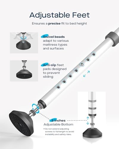 Bed Rails for Elderly Adults Safety, Adjustable Bed Assist Rail for Seniors with Motion Sensor LED Light & Storage Pocket, Non-Slip Handle Support Bar, Fits Twin/Full/Queen/King - Image 5
