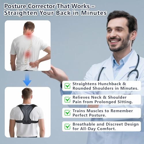 Posture Corrector for Women & Men, Adjustable Upper Back Brace with Anti-Chafing Pads for Neck/Shoulder/Back Pain Relief, Breathable Invisible Posture Brace for Office, Driving, Fitness. (Black, Large) - Image 6