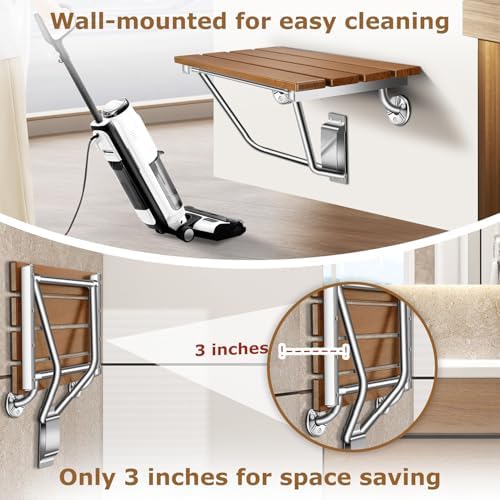 Folding Shower Seat Wall Mounted 20" with Stainless Steel Bracket, Structural Stability, 500 lb Capacity, Space-Saving, Teak Shower Bench for The Elderly, Disabled, Pregnant Individuals, Children - Image 6