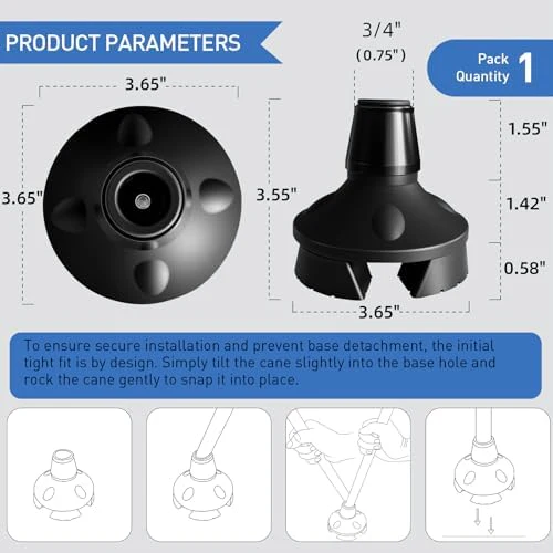 Cane Tip,Quad Cane Base Self Standing Design with Heavy Duty,360° Pivoting Replacement 4 Prong Base for All Terrains Stable and Non-Slip for 3/4 inch Canes - Image 6