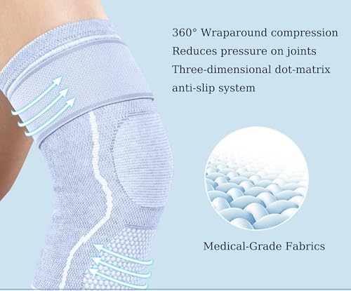 Compression Knee Sleeve for Men Women - Bamboo Charcoal Knee Brace for Sport Running (Gray, Medium) - Image 2