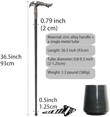 Walking Cane for Men & Women & Seniors - 36.5 Inch Heavy Duty 500+ lbs Capacity, Ergonomic Handle, Ornate & Decorative, Elegant Matte Black & Silver Metal Cane with Goth & Gothic Aesthetic - Image 2
