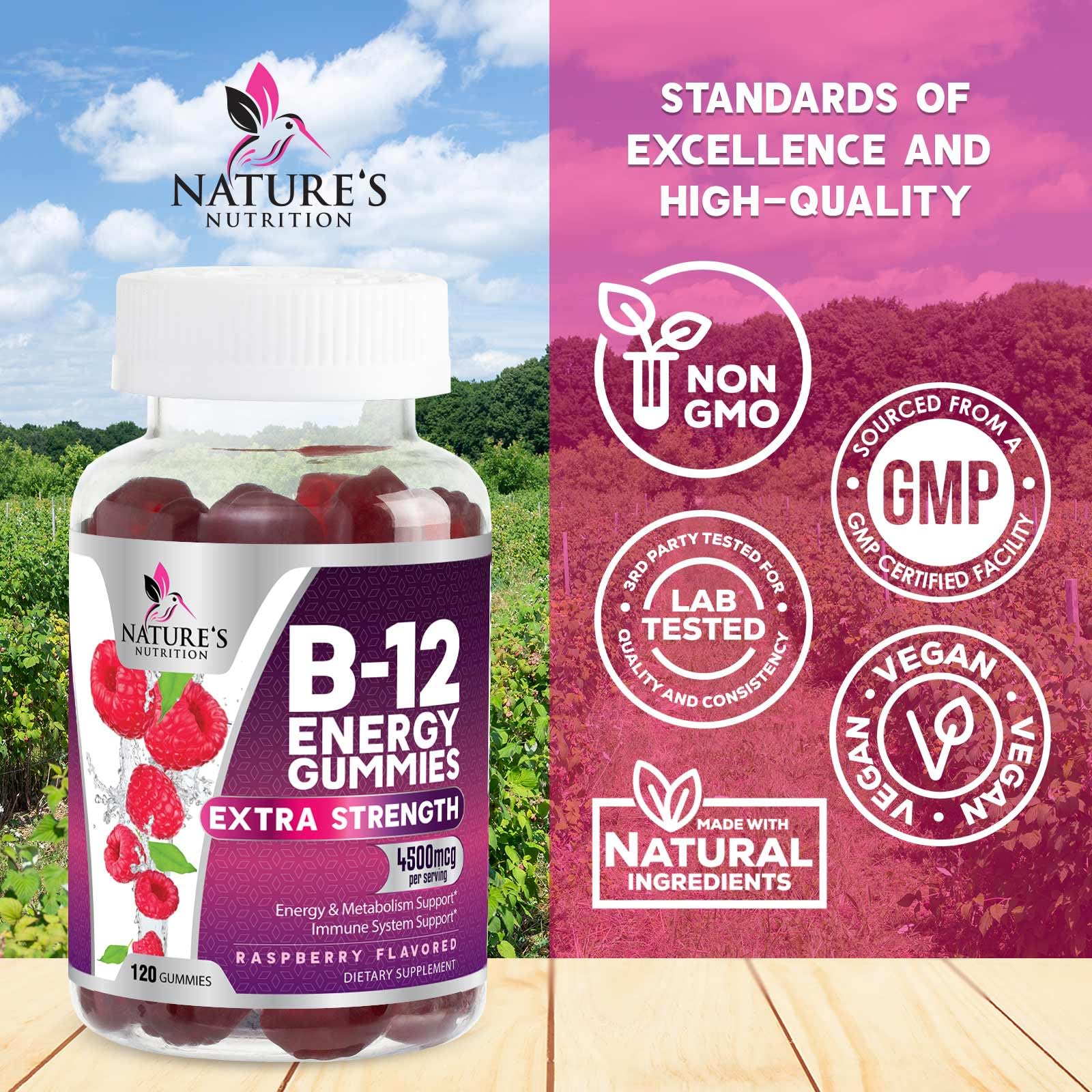 B12 Energy Gummies - 4500 mcg Per Serving Extra Strength Vitamin B12 Chewables - Dietary Supplement for Energy Metabolism & Immune Support - For Women, Men, & Kids - Natural, Berry Flavor - 120 Count - Image 7