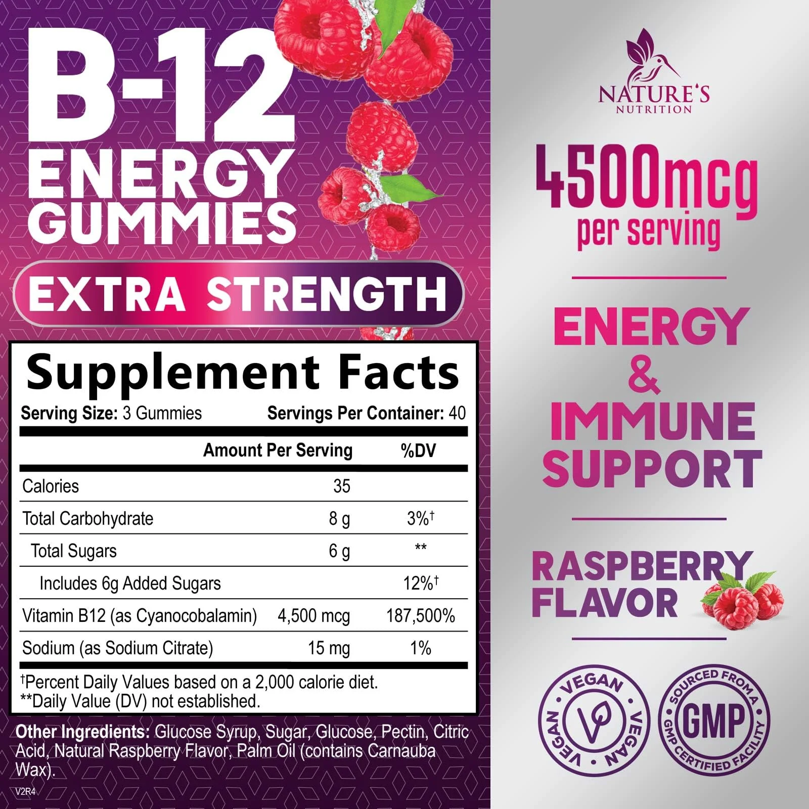 B12 Energy Gummies - 4500 mcg Per Serving Extra Strength Vitamin B12 Chewables - Dietary Supplement for Energy Metabolism & Immune Support - For Women, Men, & Kids - Natural, Berry Flavor - 120 Count - Image 9