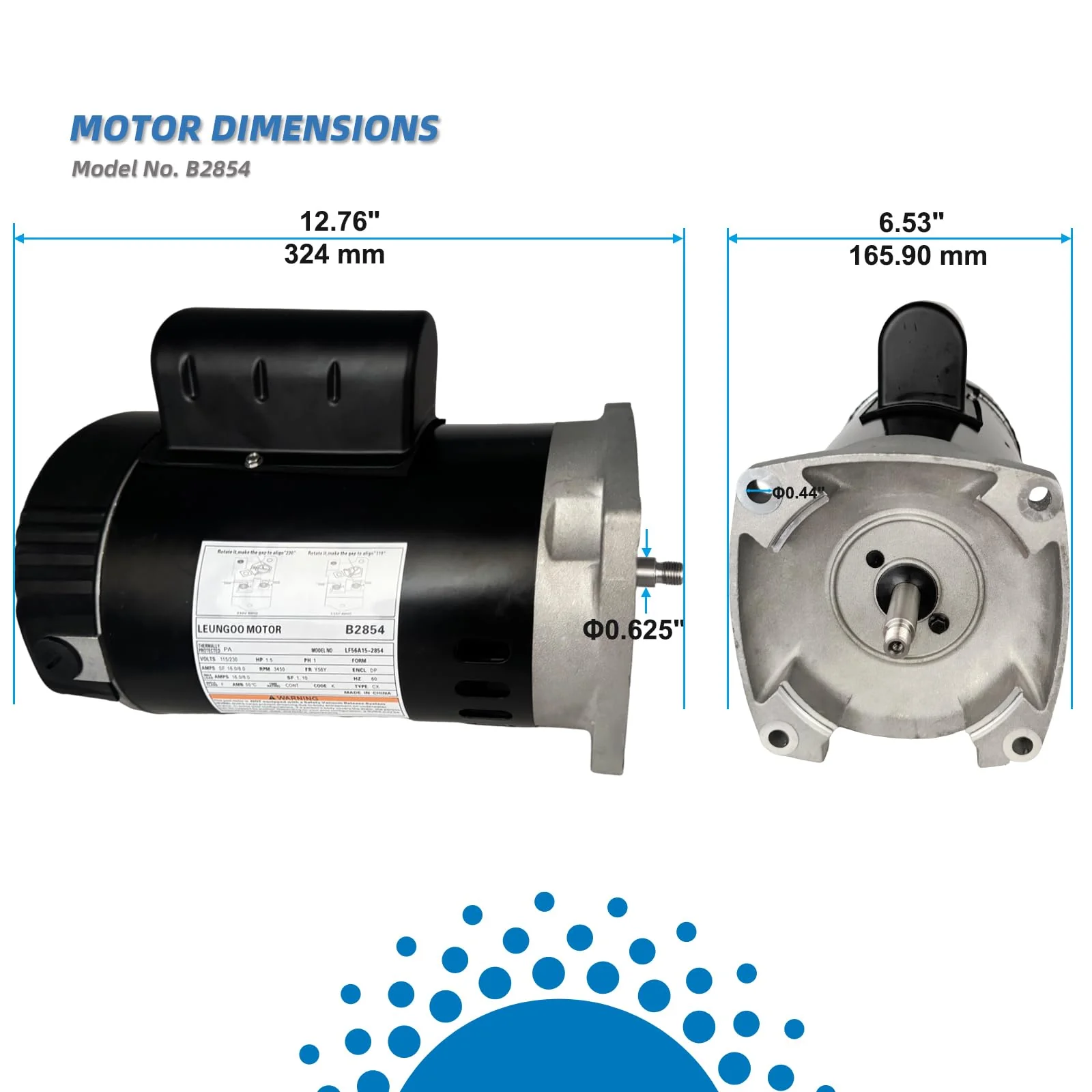 B2854 1-1/2HP, Replaces Century/AO Smith Pool Pump Motors,1.5HP,115/230V, 3450 RPM, 8.0/16.0Amps, 56Y Frame 1.1Service Factor,PSC,F56AA40A01,Include Replace Parts, Square Flange ODP Enclosure Leungoo - Image 2
