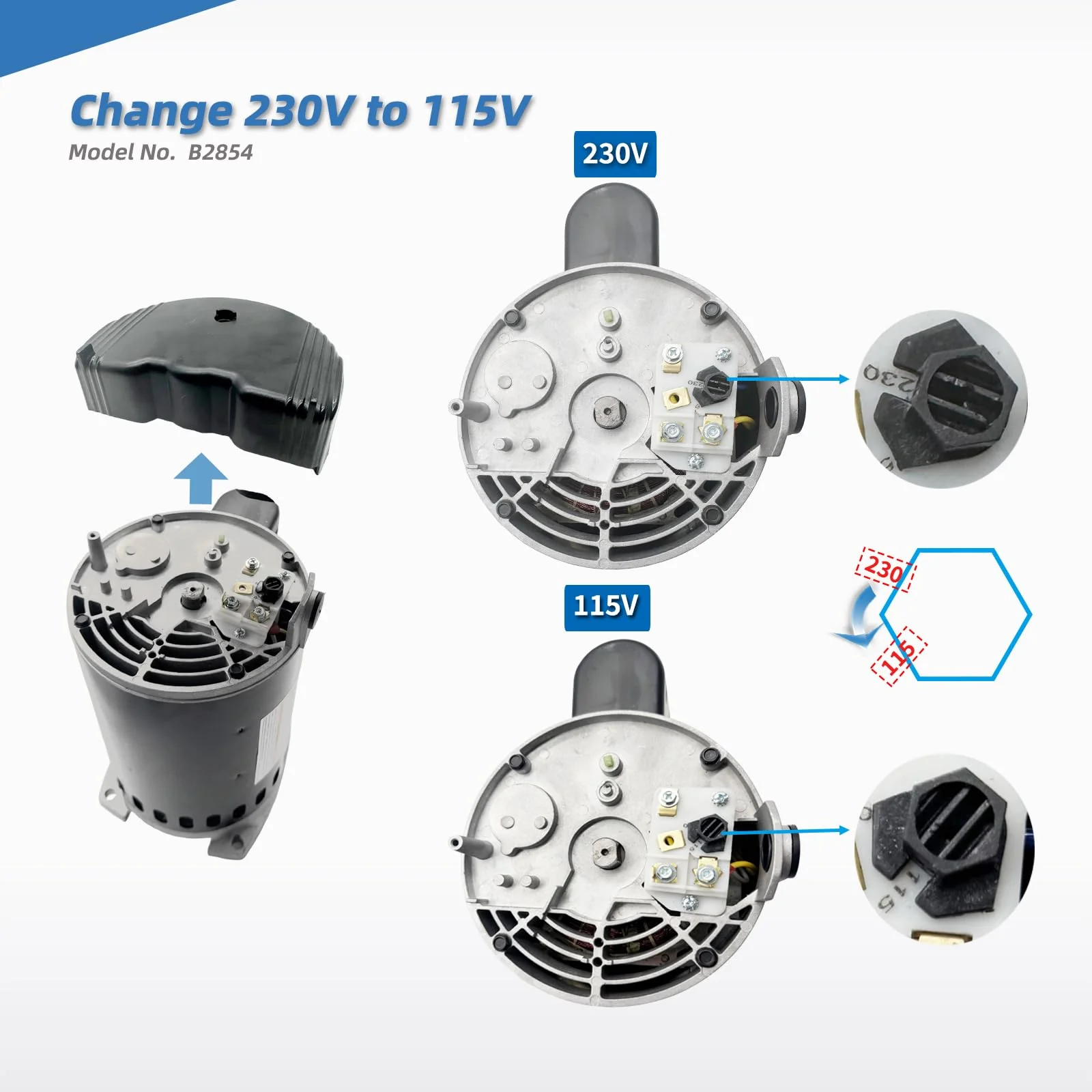 B2854 1-1/2HP, Replaces Century/AO Smith Pool Pump Motors,1.5HP,115/230V, 3450 RPM, 8.0/16.0Amps, 56Y Frame 1.1Service Factor,PSC,F56AA40A01,Include Replace Parts, Square Flange ODP Enclosure Leungoo - Image 3