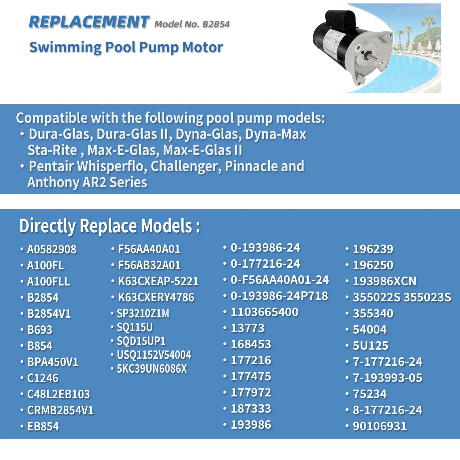 B2854 1-1/2HP, Replaces Century/AO Smith Pool Pump Motors,1.5HP,115/230V, 3450 RPM, 8.0/16.0Amps, 56Y Frame 1.1Service Factor,PSC,F56AA40A01,Include Replace Parts, Square Flange ODP Enclosure Leungoo - Image 4