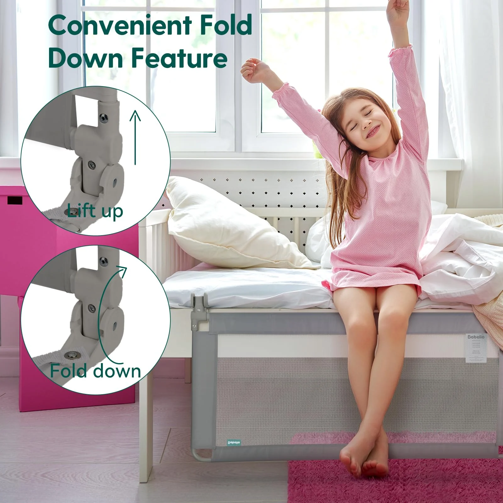 BABELIO Toddler Bed Rails, Guardian 39"-51" Extendable Guard for Toddlers, Kids & Elderly Adults, 22.5" Tall Baby Side Rails Crib Twin/Queen/Full/King Size, CPSIA Certified (Gray) - Image 7