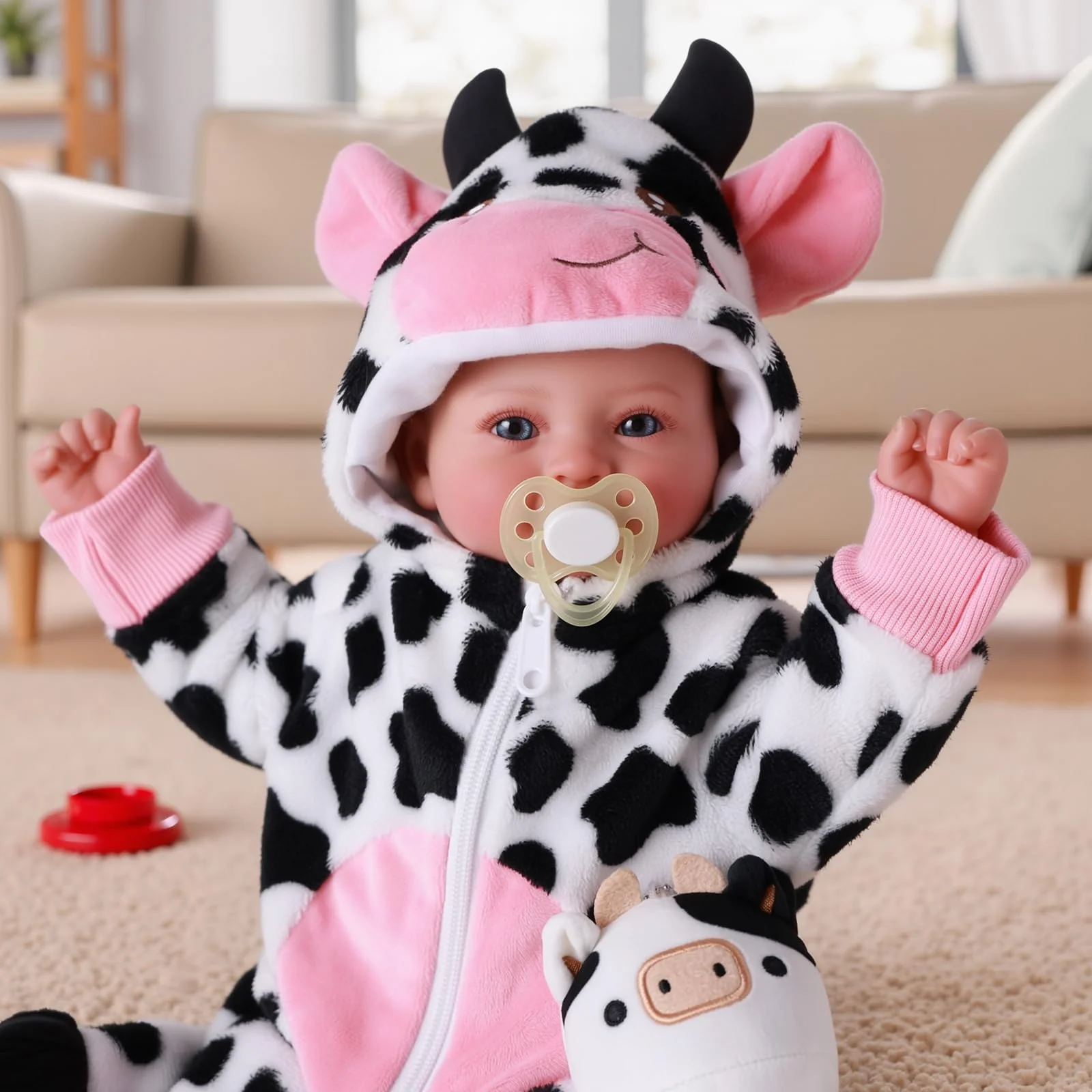BABESIDE Baby Doll Girl - 17-Inch Soft Body Realistic Baby Doll with Blue Eyes and Cow Outfit Real Life Baby Dolls for 3 4 5 6 7 8 9 Years Girl Birthday Gifts, Pretend Play, Christmas & Collection - Image 3