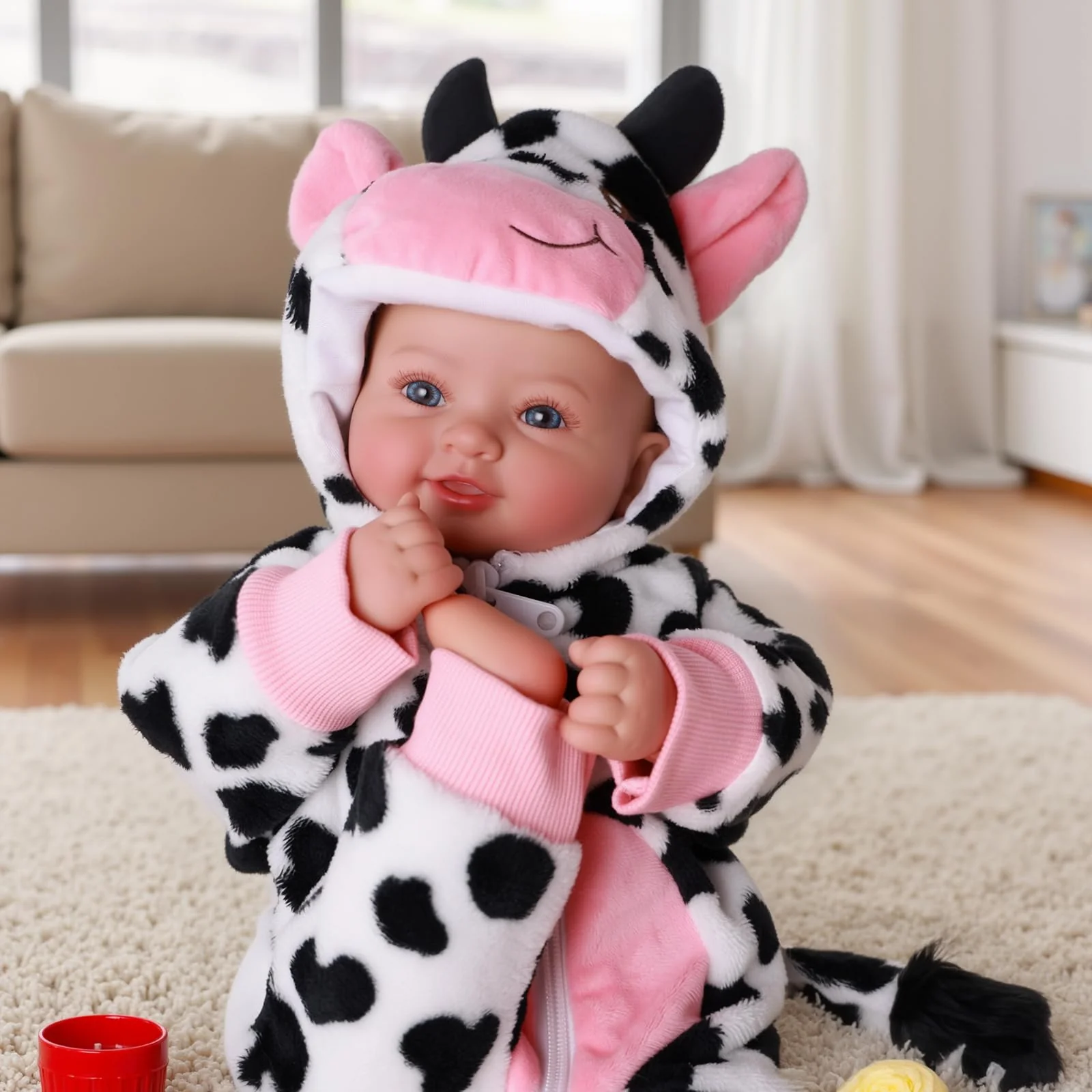 BABESIDE Baby Doll Girl - 17-Inch Soft Body Realistic Baby Doll with Blue Eyes and Cow Outfit Real Life Baby Dolls for 3 4 5 6 7 8 9 Years Girl Birthday Gifts, Pretend Play, Christmas & Collection - Image 4