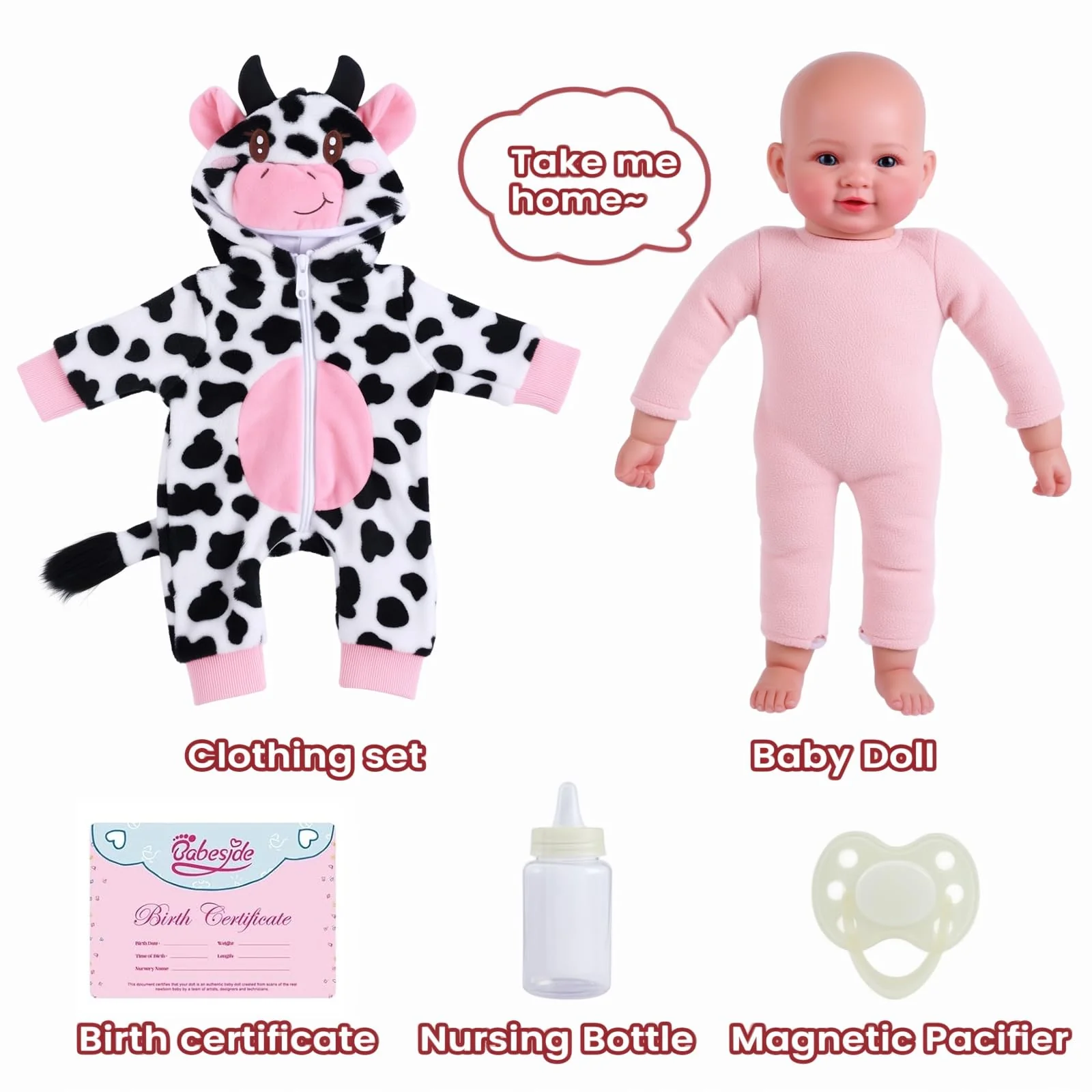 BABESIDE Baby Doll Girl - 17-Inch Soft Body Realistic Baby Doll with Blue Eyes and Cow Outfit Real Life Baby Dolls for 3 4 5 6 7 8 9 Years Girl Birthday Gifts, Pretend Play, Christmas & Collection - Image 5