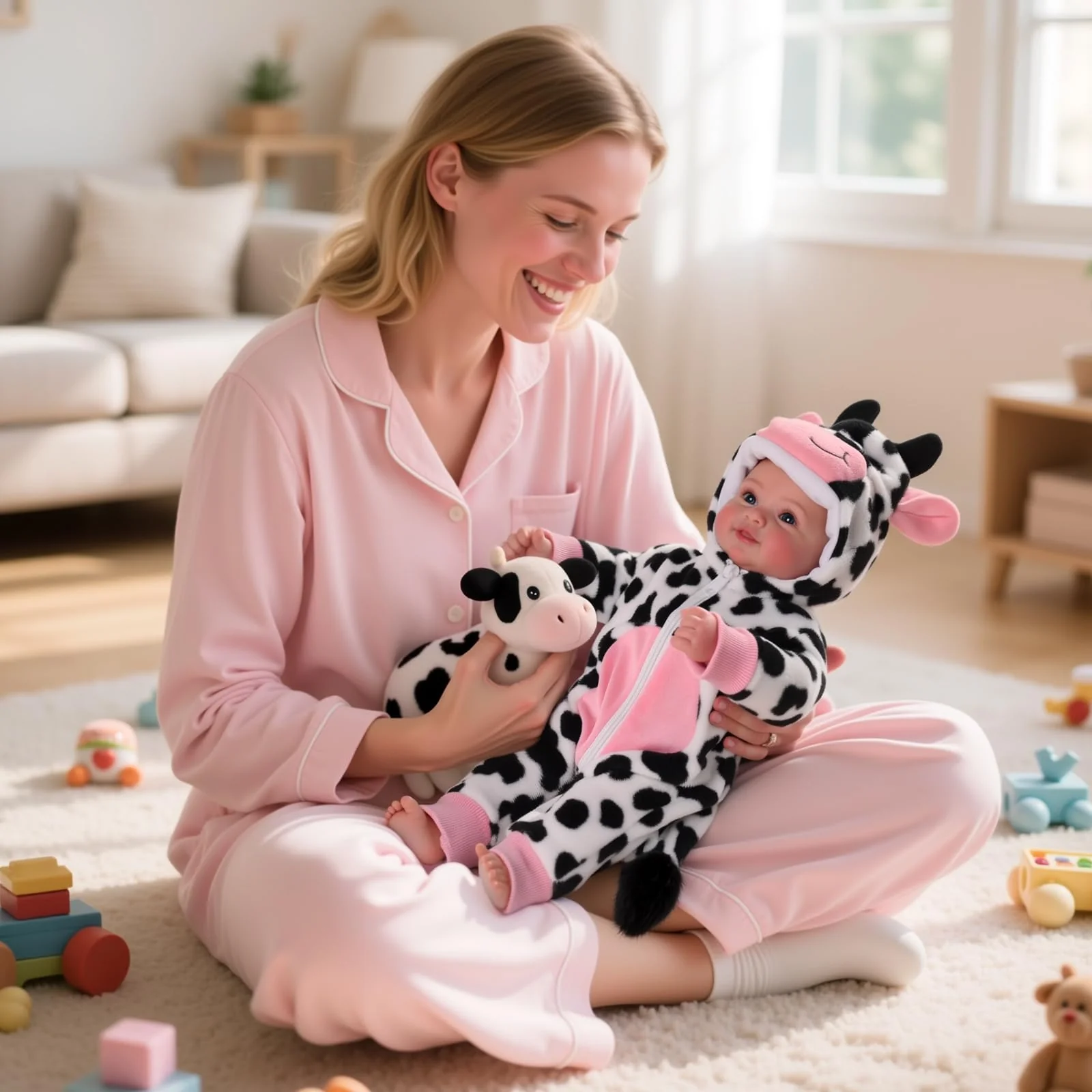 BABESIDE Baby Doll Girl - 17-Inch Soft Body Realistic Baby Doll with Blue Eyes and Cow Outfit Real Life Baby Dolls for 3 4 5 6 7 8 9 Years Girl Birthday Gifts, Pretend Play, Christmas & Collection - Image 7