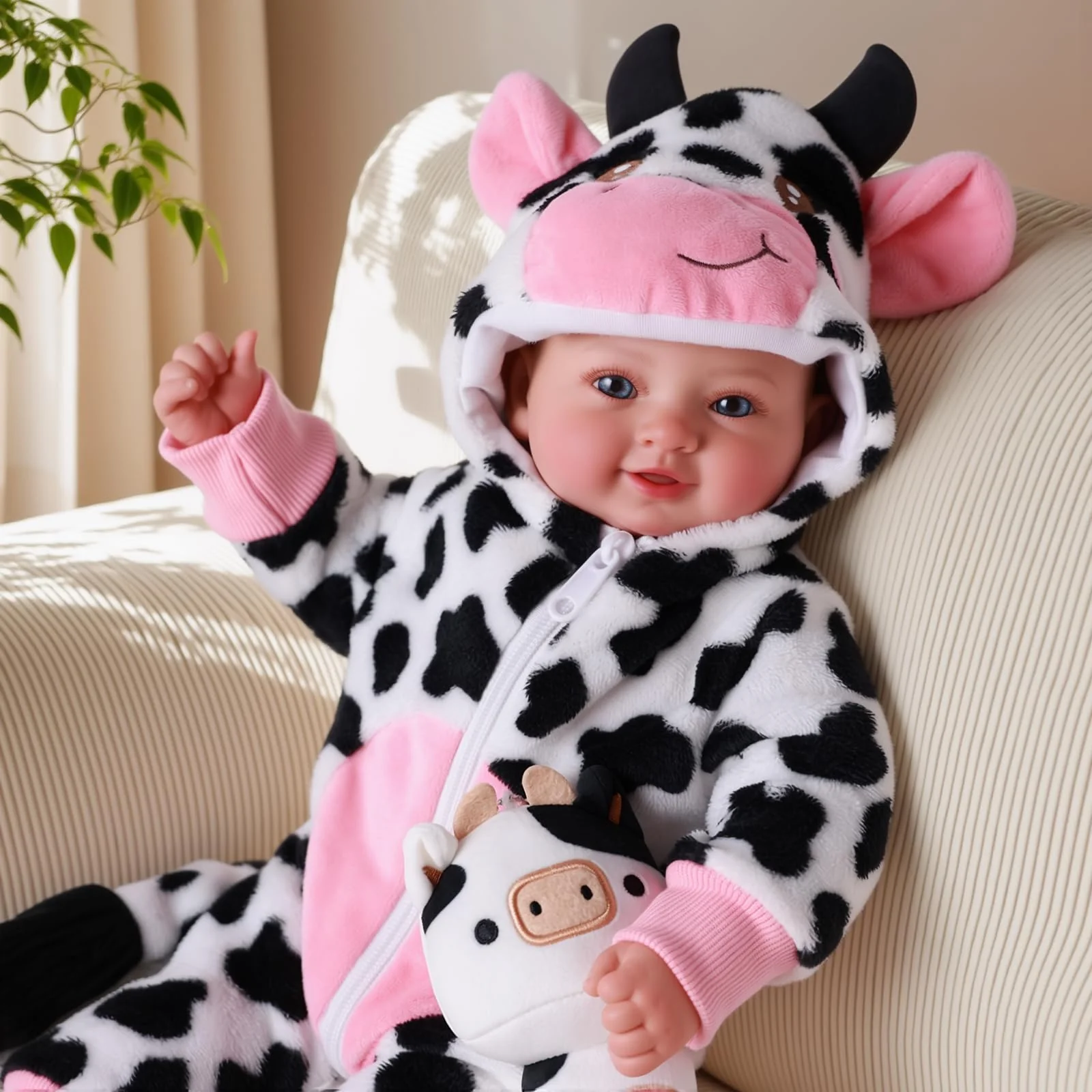 BABESIDE Baby Doll Girl - 17-Inch Soft Body Realistic Baby Doll with Blue Eyes and Cow Outfit Real Life Baby Dolls for 3 4 5 6 7 8 9 Years Girl Birthday Gifts, Pretend Play, Christmas & Collection - Image 9