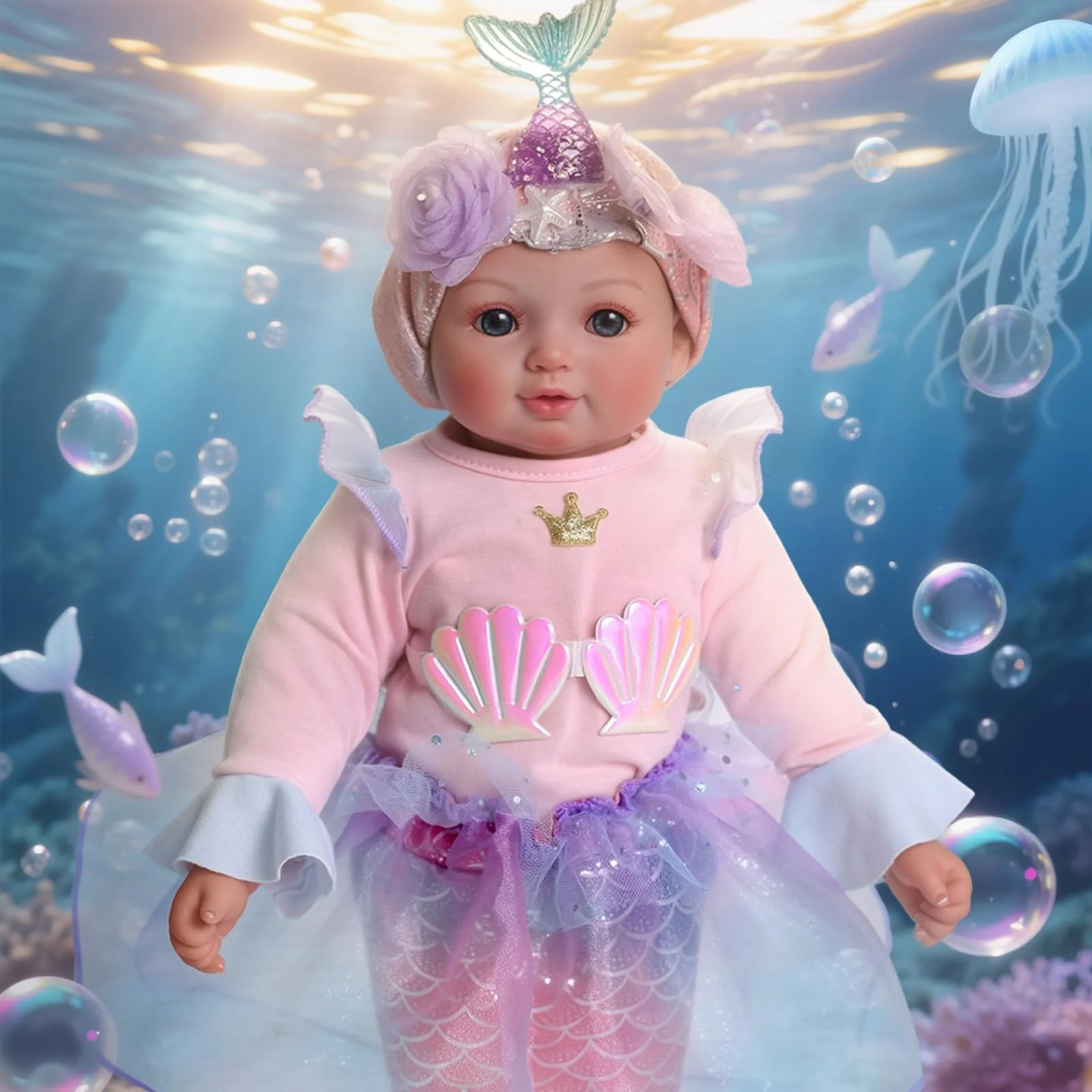 BABESIDE Mermaid Baby Doll Girl, 15-Inch Realistic Soft Baby Dolls with Shiny Mermaid Tail & Accessories, Cute Mermaid Toys for Girls Ages 3-10 Kids, Christmas, Birthday - Image 2
