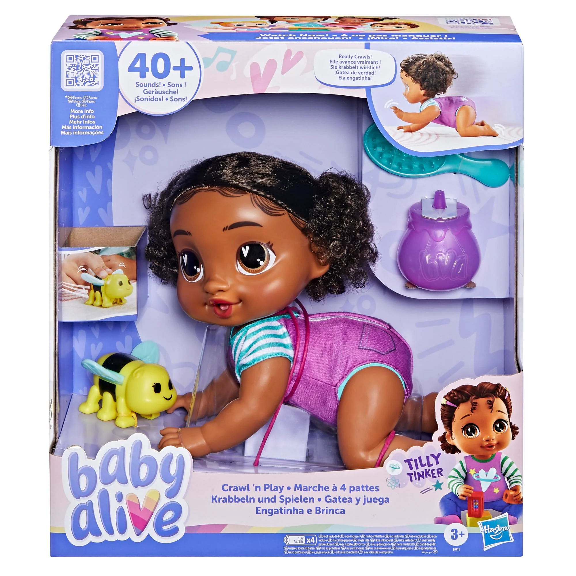Baby Alive Crawl 'n Play Tilly Tinker Electronic Crawling Baby Doll Set, Black Hair, Kids Toys for Girls & Boys 3 Years & Up, 10.75 Inches - Image 2