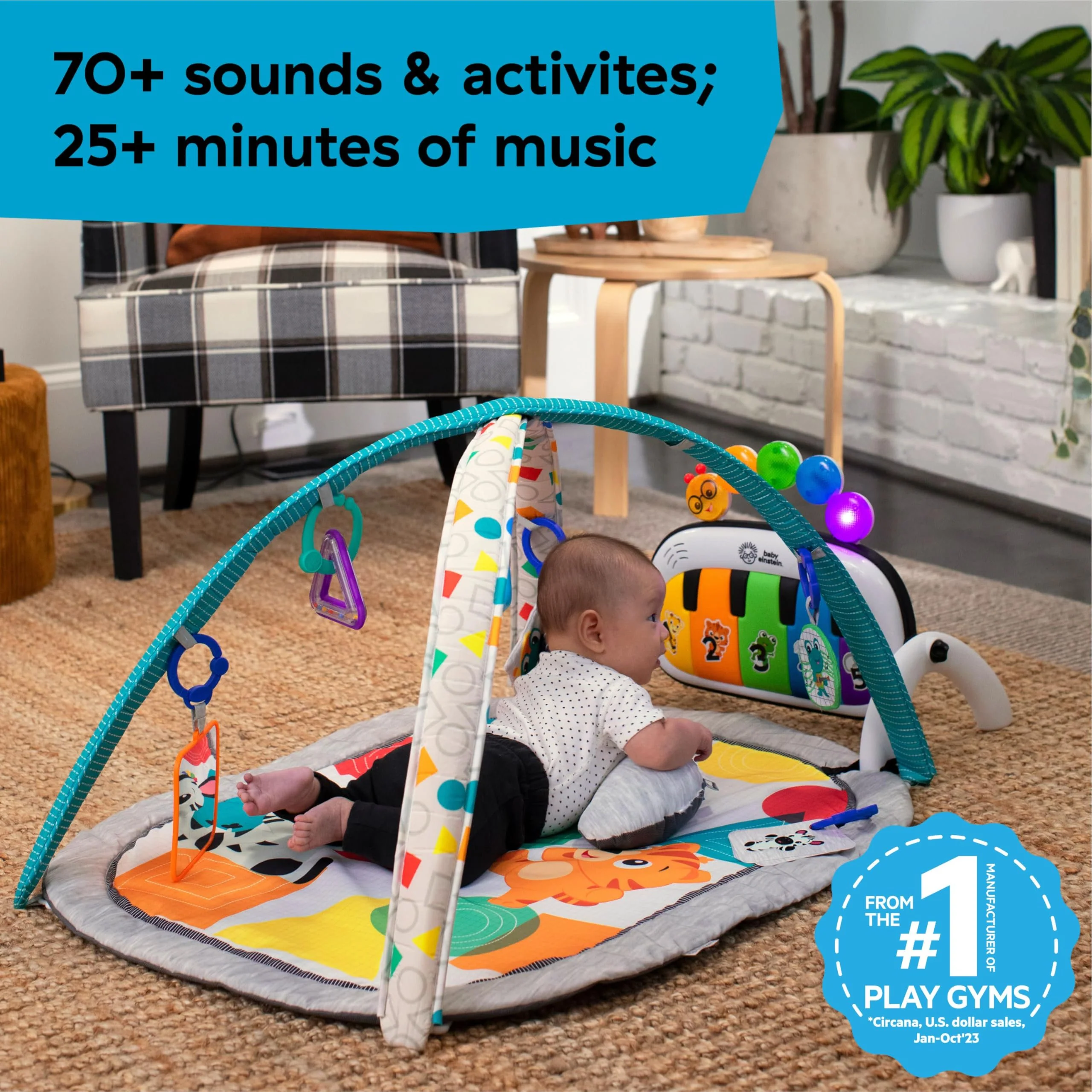 Baby Einstein 4-in-1 Kickin' Tunes Music and Language Play Gym and Piano Tummy Time Activity Mat - Image 5