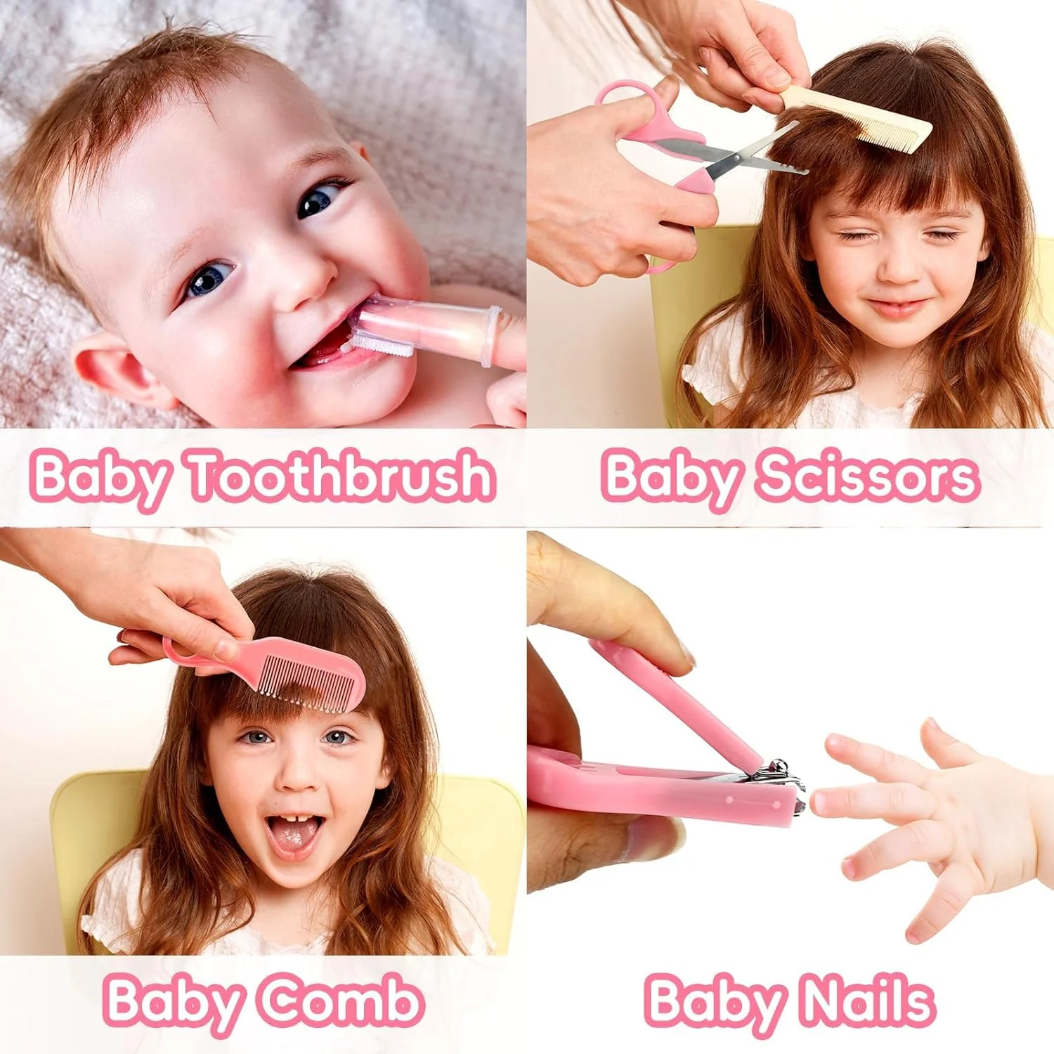 Baby Grooming Kit, Infant Safety Care Set with Hair Brush Comb Nail Clipper Nasal Aspirator,Baby Essentials Kit for Newborn Girls Boys (Pink) - Image 5