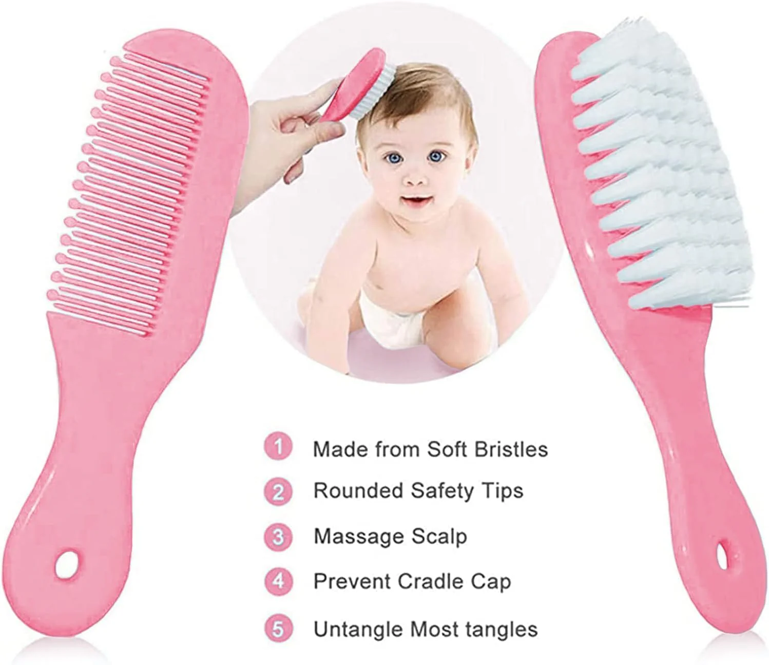 Baby Grooming Kit, Infant Safety Care Set with Hair Brush Comb Nail Clipper Nasal Aspirator,Baby Essentials Kit for Newborn Girls Boys (Pink) - Image 2
