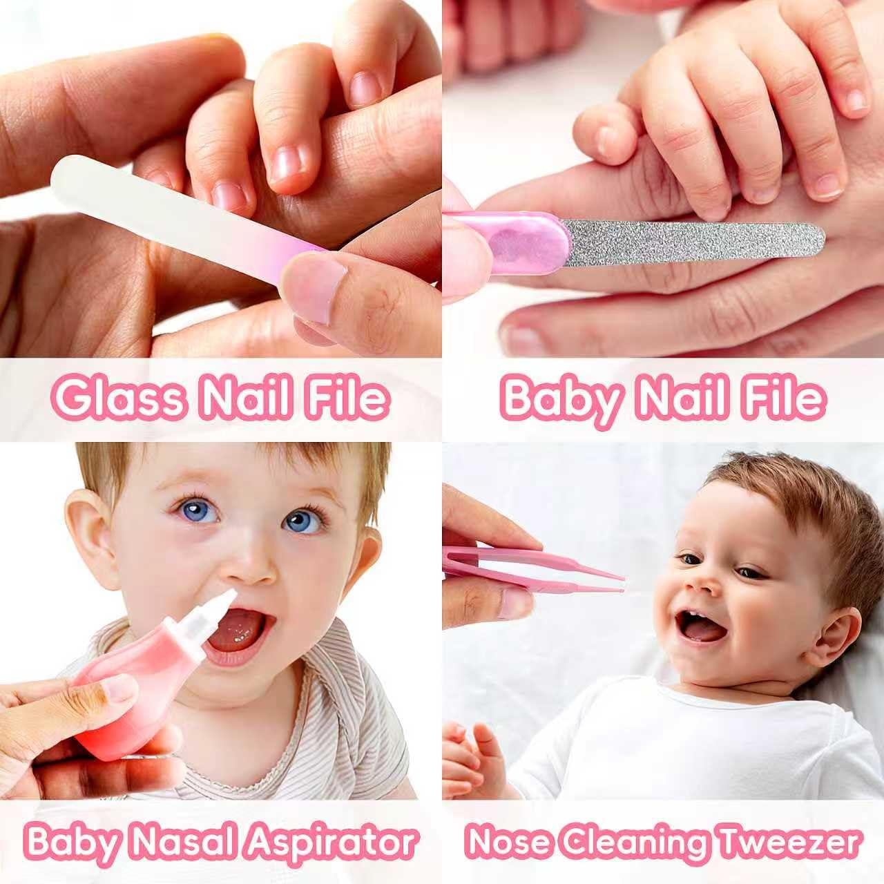 Baby Grooming Kit, Infant Safety Care Set with Hair Brush Comb Nail Clipper Nasal Aspirator,Baby Essentials Kit for Newborn Girls Boys (Pink) - Image 6