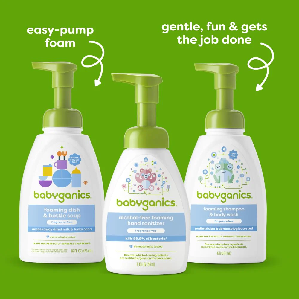 Babyganics Alcohol-Free Foaming Hand Sanitizer, Pump Bottle, Fragrance Free, 8.45 oz, 3 Pack - Image 5