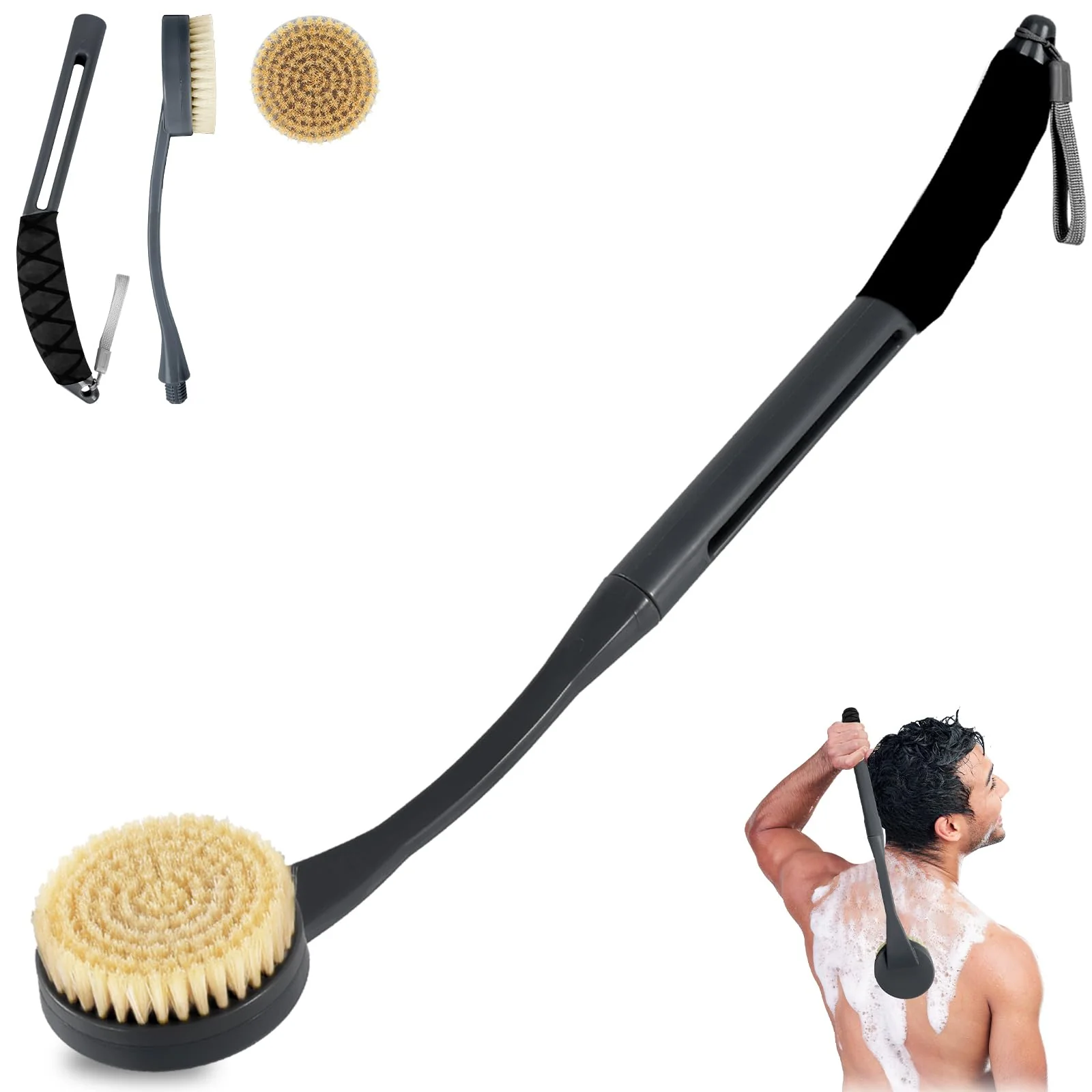 Back Brush Long Handle for Shower, 20.5” Back Bath Brush for Shower, Back Scrubber, Exfoliation and Improved Skin Health for Elderly with Limited Arm Movement, Disabled, Pregnant Women - Image 2