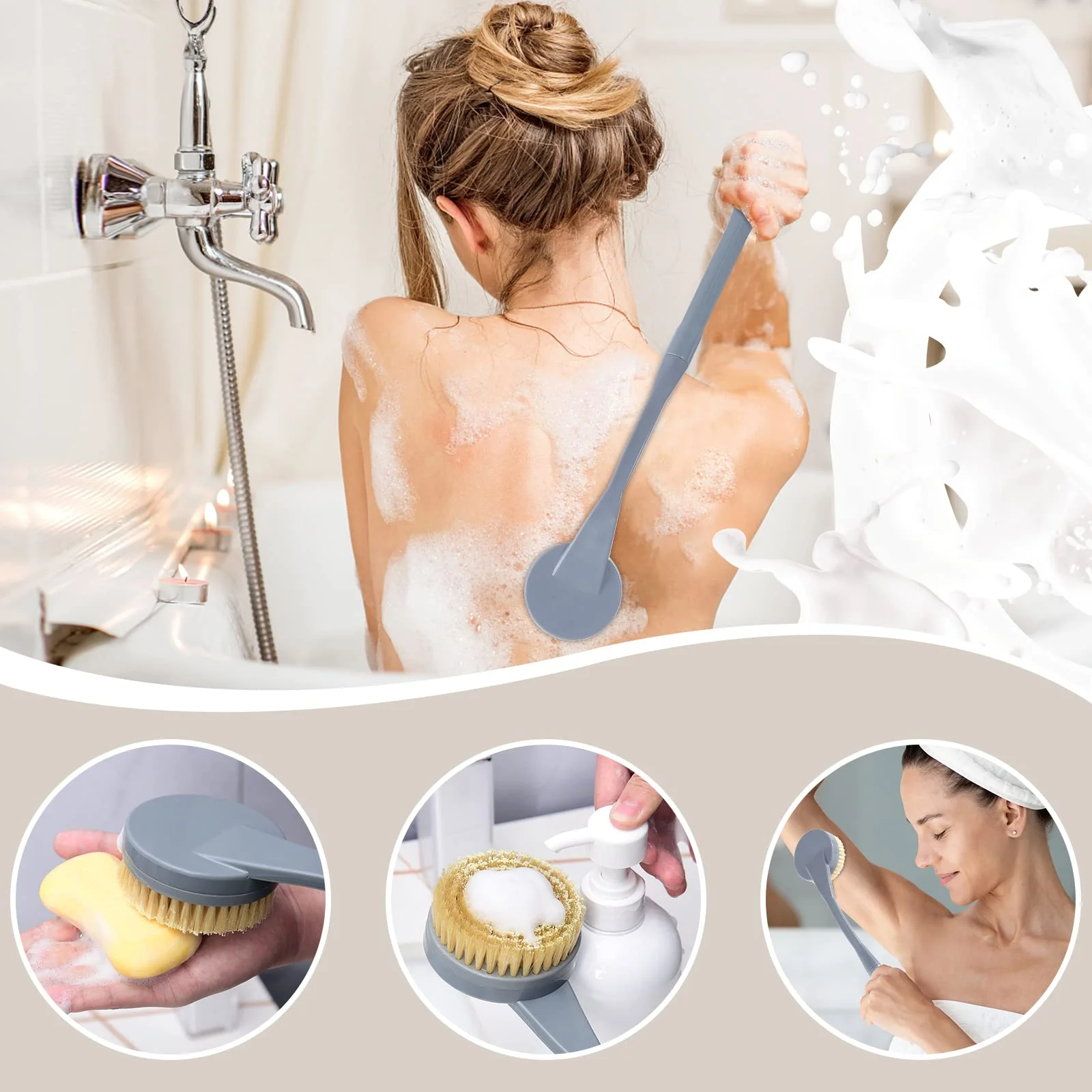 Back Brush Long Handle for Shower, 20.5” Back Bath Brush for Shower, Back Scrubber, Exfoliation and Improved Skin Health for Elderly with Limited Arm Movement, Disabled, Pregnant Women - Image 6