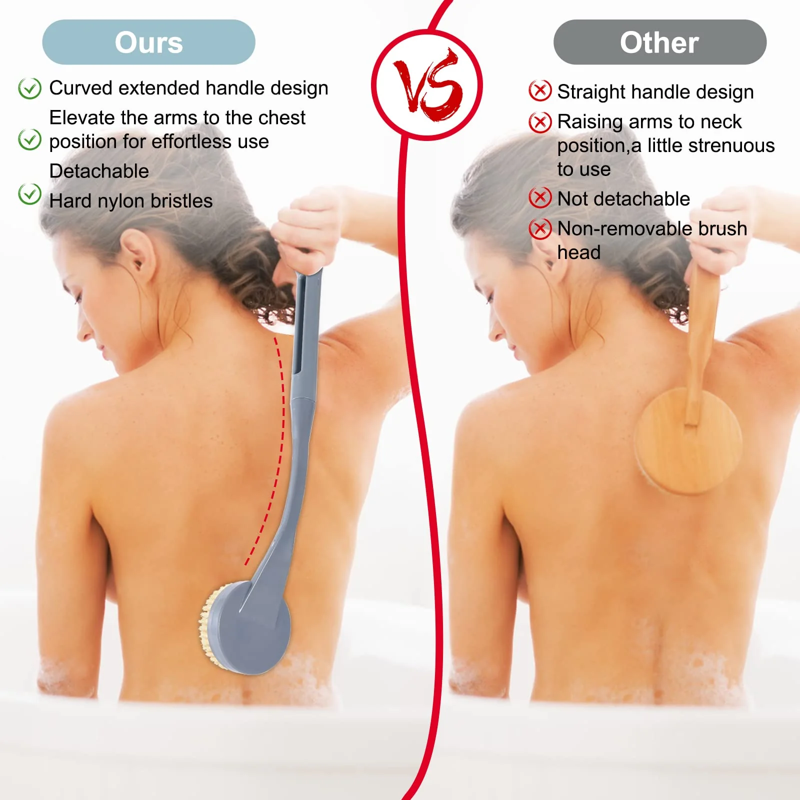 Back Brush Long Handle for Shower, 20.5” Back Bath Brush for Shower, Back Scrubber, Exfoliation and Improved Skin Health for Elderly with Limited Arm Movement, Disabled, Pregnant Women - Image 7