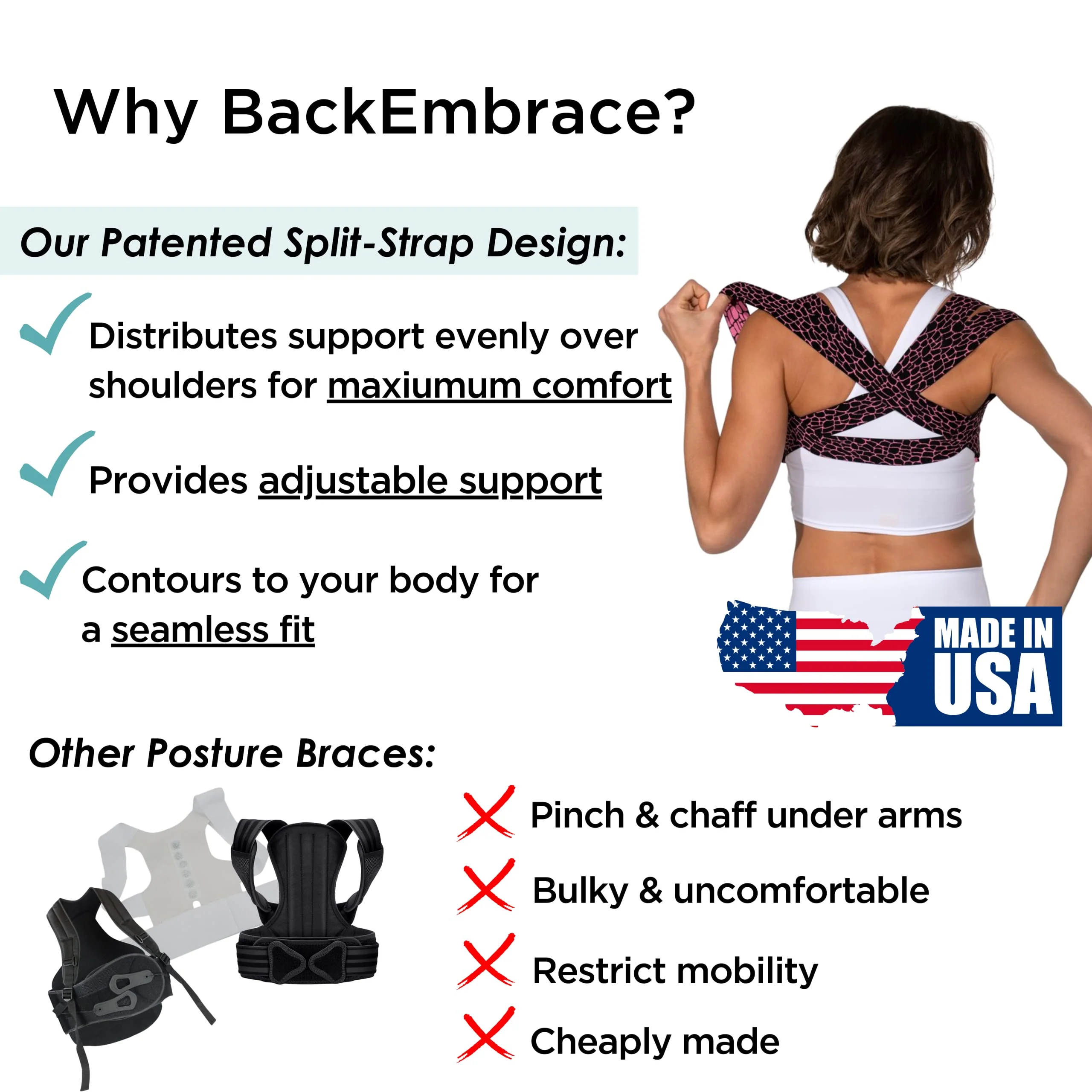 BackEmbrace Posture Corrector for Women and Men - Made in USA - Slim and Adjustable Shoulder Brace - Back Brace for Back Pain Relief - Pink Pebble XL - Image 3