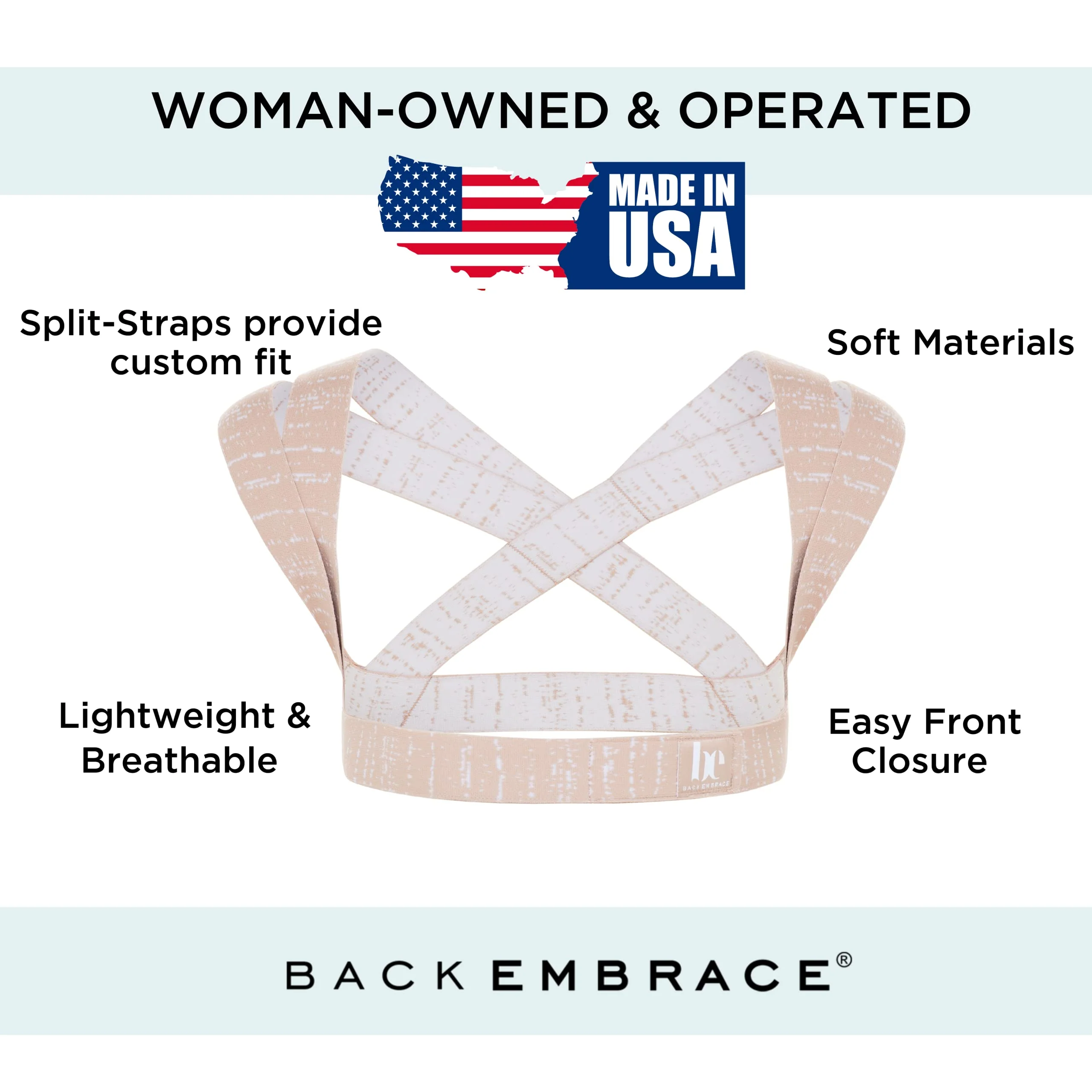 BackEmbrace Posture Corrector for Women and Men - Made in USA - Slim and Adjustable Shoulder Brace - Back Brace for Back Pain Relief - Sand Drizzle M/L - Image 3