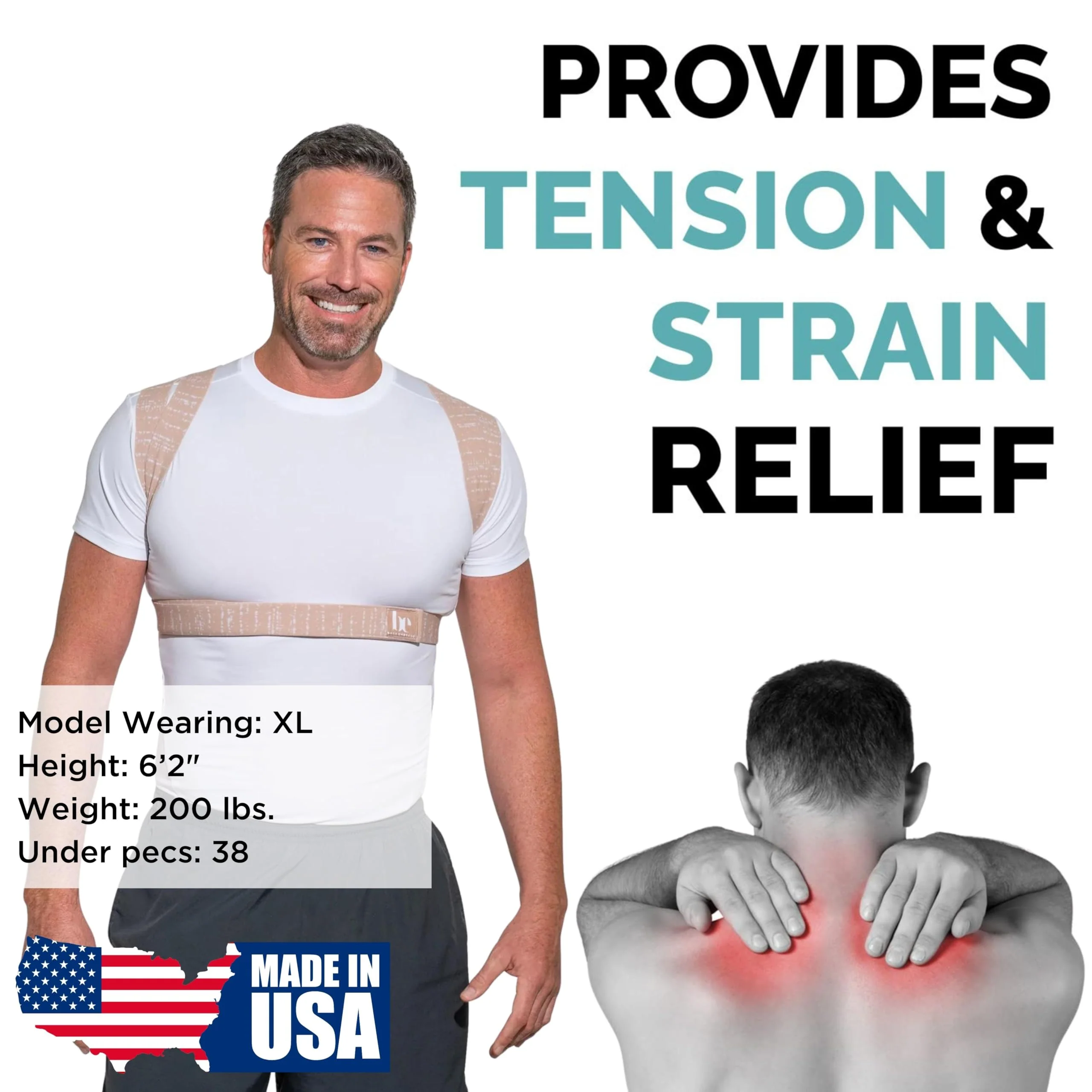 BackEmbrace Posture Corrector for Women and Men - Made in USA - Slim and Adjustable Shoulder Brace - Back Brace for Back Pain Relief - Sand Drizzle M/L - Image 7