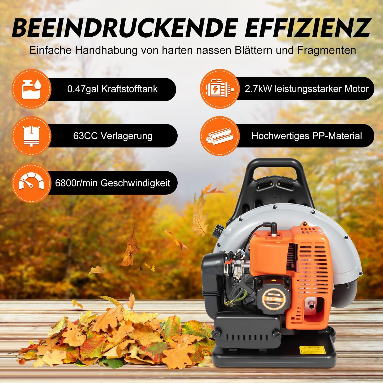 Backpack Leaf Blower 63CC 2 Stroke Backpack Gas Powered Leaf Blower with 1.8L Fuel Tank, Grass Lawn Blower Air Cooling Gasoline Grass Blower for Leaf, Sand, Gravel, Snow, Yard and Driveway - Image 2