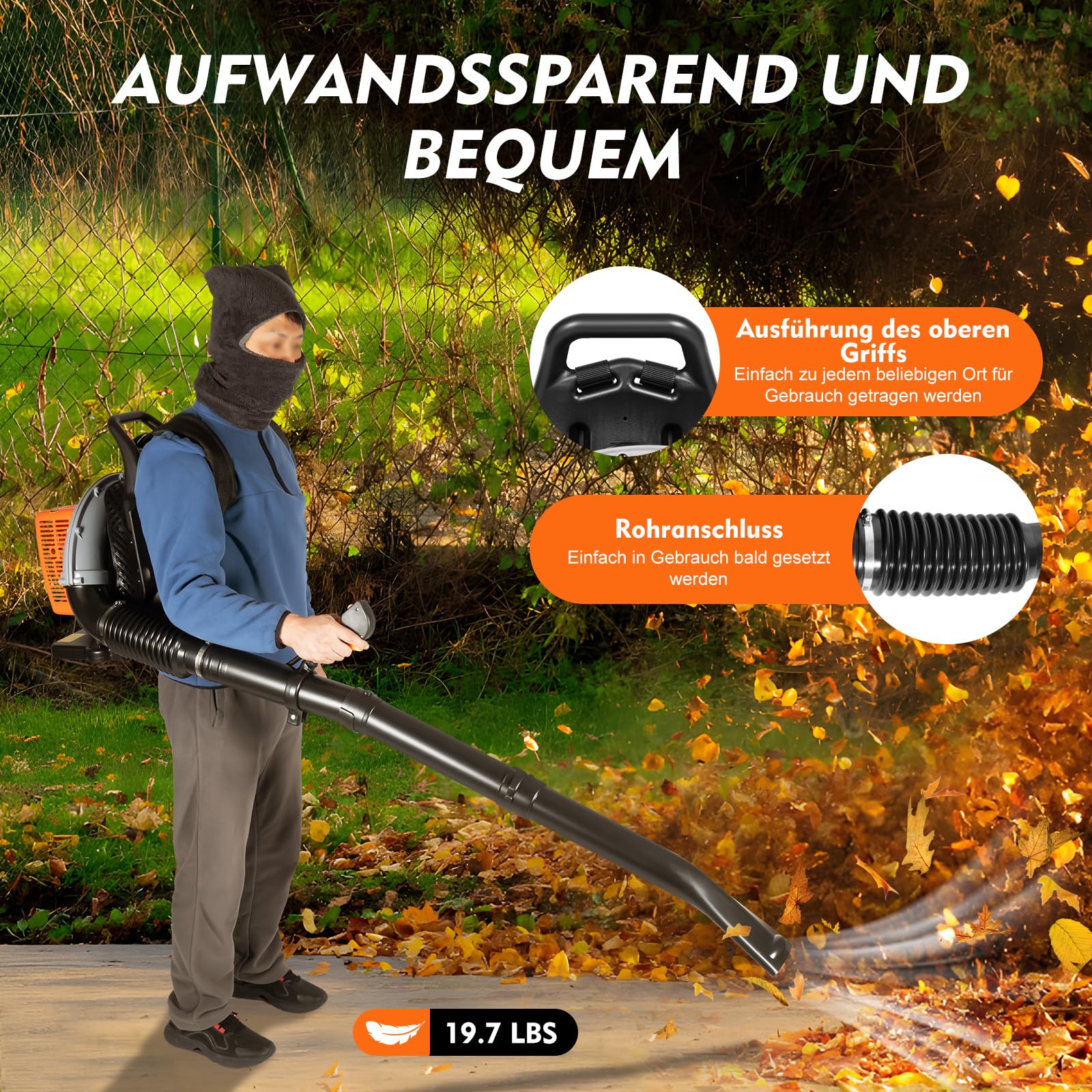 Backpack Leaf Blower 63CC 2 Stroke Backpack Gas Powered Leaf Blower with 1.8L Fuel Tank, Grass Lawn Blower Air Cooling Gasoline Grass Blower for Leaf, Sand, Gravel, Snow, Yard and Driveway - Image 4