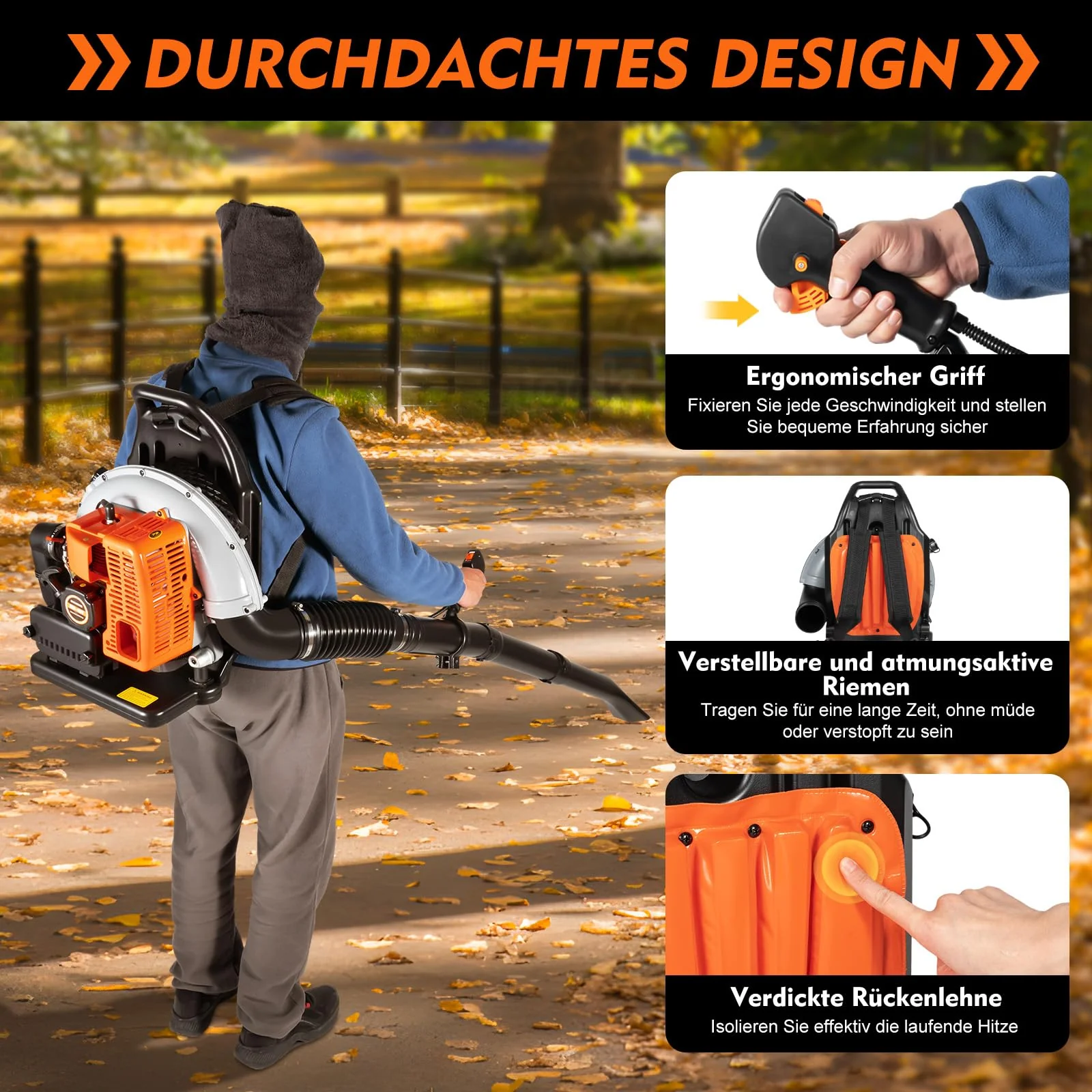 Backpack Leaf Blower 63CC 2 Stroke Backpack Gas Powered Leaf Blower with 1.8L Fuel Tank, Grass Lawn Blower Air Cooling Gasoline Grass Blower for Leaf, Sand, Gravel, Snow, Yard and Driveway - Image 5