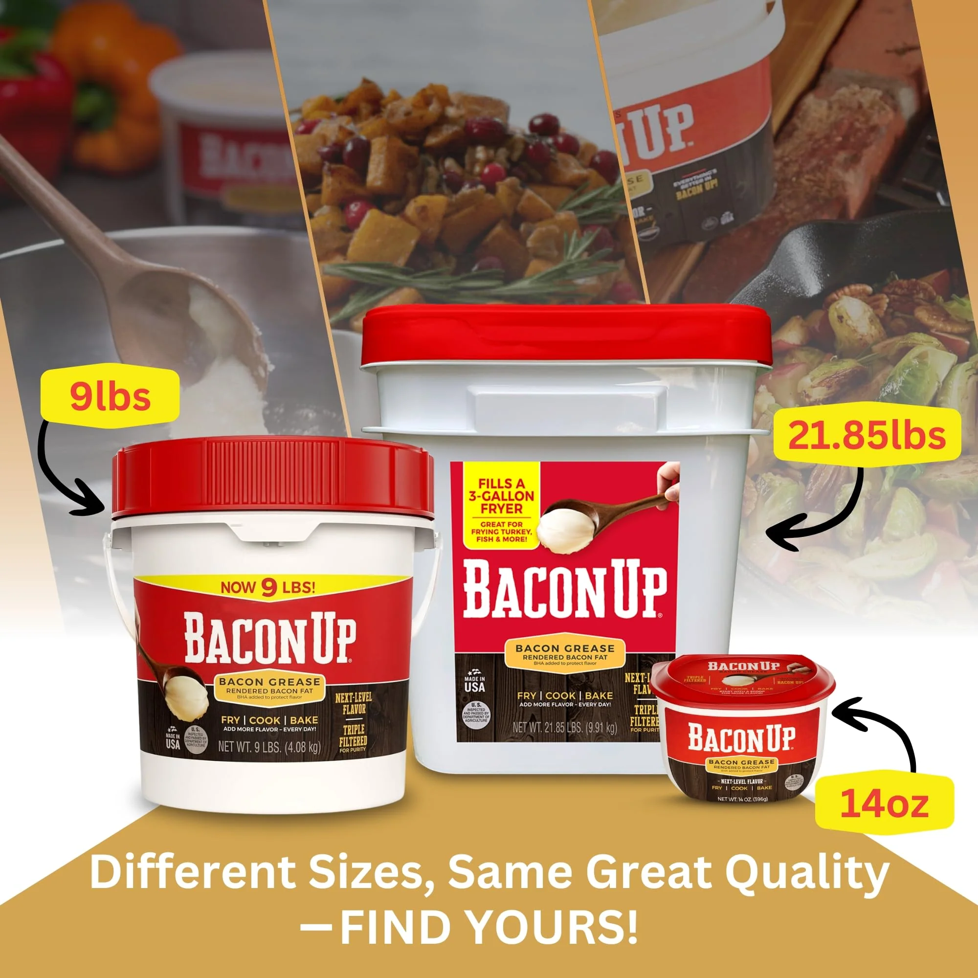Bacon UpⓇ Bacon Grease for Cooking - 21.85lb Tub of Authentic Cooking Fat, Turkey Frying and Baking - Image 2
